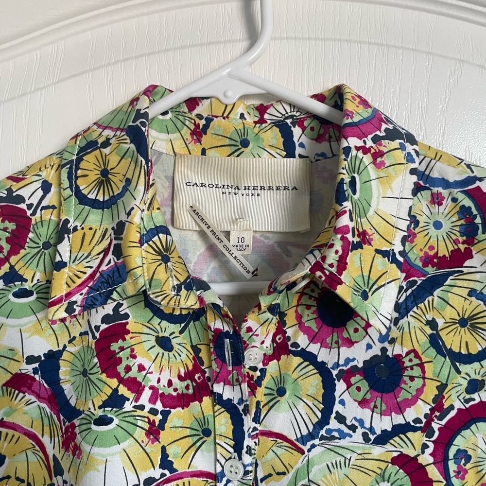 Carolina Herrera Button Down Multicolor Dress Cot… - image 3